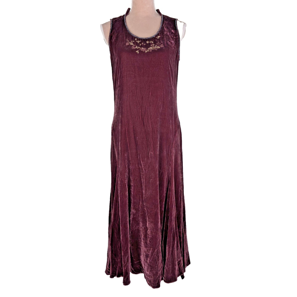 April Cornell Vintage S Burgundy Crushed Velvet Midi Dress Witchy Gothic Grunge